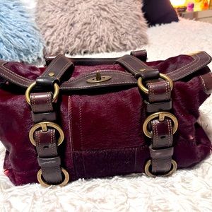 Coach red pony hair limited edition turn-lock satchel